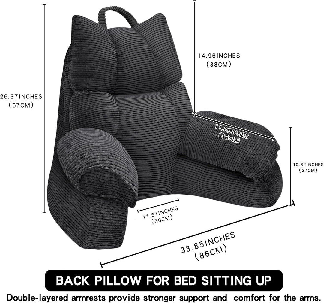 Cozy Reading Pillow with High Arm Rests &amp; Supportive Memory Foam | Perfect Back Support for Relaxing, Reading &amp; Gaming in Bed