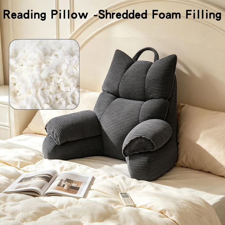 Cozy Reading Pillow with High Arm Rests &amp; Supportive Memory Foam | Perfect Back Support for Relaxing, Reading &amp; Gaming in Bed