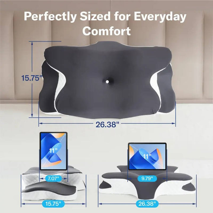Adjustable Contour Memory Foam Pillow with Neck and Shoulder Support for Side, Back, and Stomach Sleepers