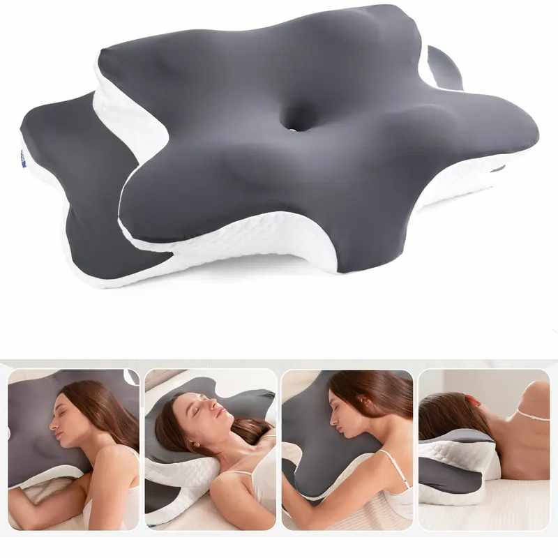 Adjustable Contour Memory Foam Pillow with Neck and Shoulder Support for Side, Back, and Stomach Sleepers
