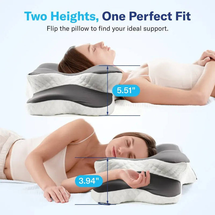 Adjustable Contour Memory Foam Pillow with Neck and Shoulder Support for Side, Back, and Stomach Sleepers